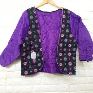 Vintage 90s London Fog Quilted Coat Liner -Lreg Daisy Circles Zipper-edge Nylon